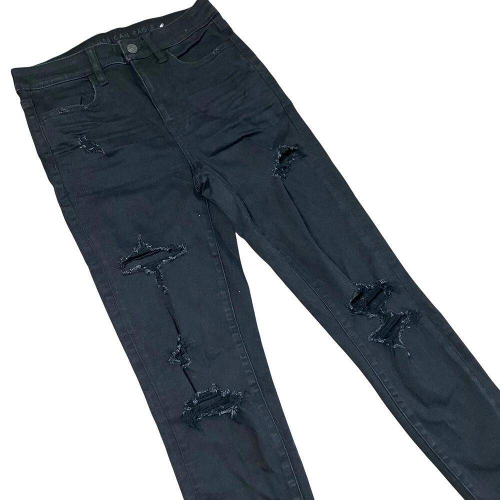 American Eagle Jeggings 4 Black Skinny Distressed‎ Super High Rise Grunge Punk
